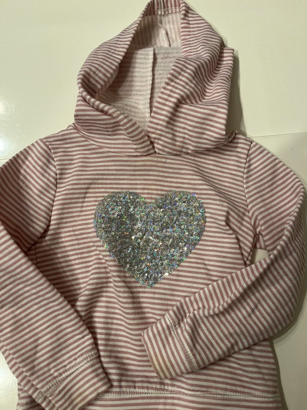 Pink and White Striped Hoodie by btween (Size 4T)